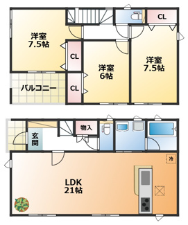 【間取り】 | CRADLEGARDEN小山市東間々田第7　7号棟 | 全室南向きで陽当たりの良い間取りです