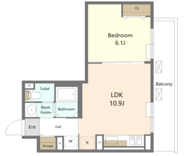 ES－Grande大森の間取り|東向きバルコニーの1LDK