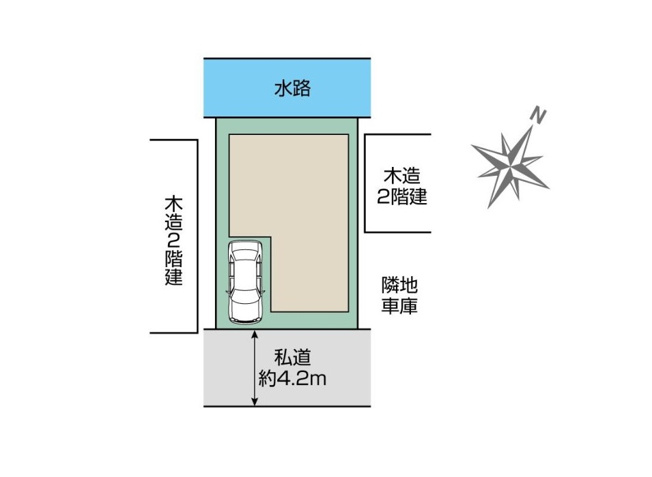 【区画図】 | 志木市下宗岡4丁目　新築一戸建住宅　全1棟　(志木本店) | 約4.2ｍ道路に面した整形地。車の出し入れもスムーズに行えます。