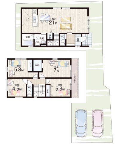 堺市西区浜寺諏訪森町東　第1期　新築一戸建ての間取り|２号地