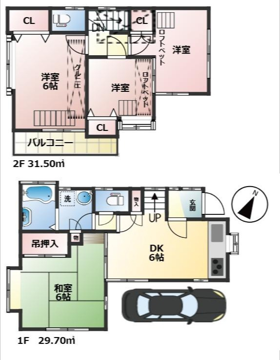 東藤沢5丁目中古戸建～リフォーム中ですの間取り|ロフトが2ヶ所あるので収納に困りません♪