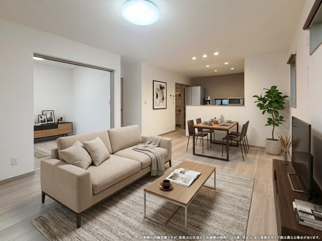 【居間・リビング】 | 【LDK　CG家具設置イメージ】
※画像に含まれる家具家電はCGで作成されたイメージです。実際の物件には付帯しません。