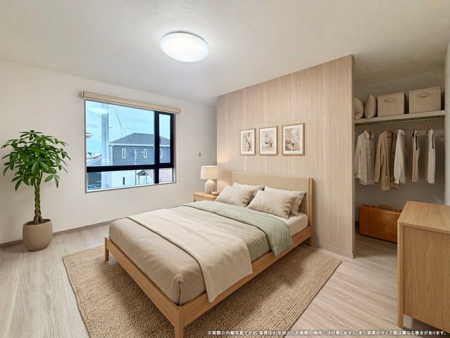 【寝室】 | 【主寝室　CG家具設置イメージ】
※画像に含まれる家具家電はCGで作成されたイメージです。実際の物件には付帯しません。