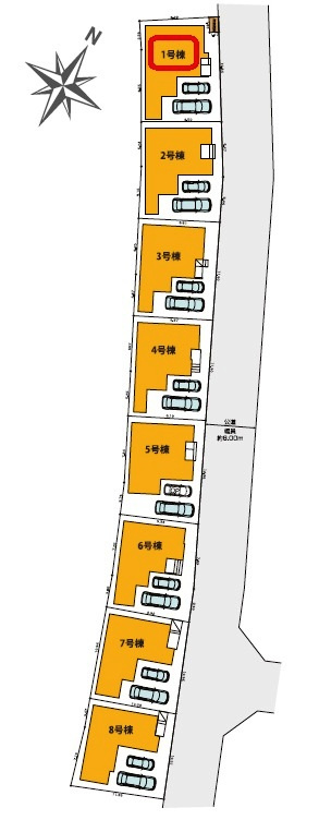 所沢市上安松・全8棟　新築一戸建　1号棟　の区画図|【全8棟・1号棟】整形地・土地面積112.16平米（約33.92坪）