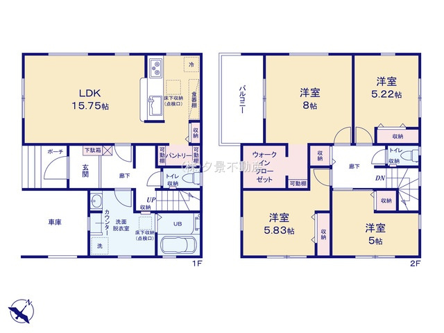 《仲介手数料無料》岩槻区東岩槻６丁目11-22新築一戸建てリーブルガーデンの間取り