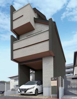 【外観パース】 | 【仲介手数料無料！！】多摩市豊ヶ丘1丁目　新築戸建て（全1棟）1号棟　5480万円 | 本パースは、イメージ図につき、風景、建物、植栽などについては施工後の現物との差異が生じます
つきまして本パースによって生じたいかなる損害については一切責任を負いません