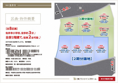 【区画図】 | マイタウン佐井寺プレミアム◇◆全8区画◇◆自由設計◇◆ | 【全8区画♪第１期販売開始！】
本日、案内可能です♪全区画駐車２台可能♪