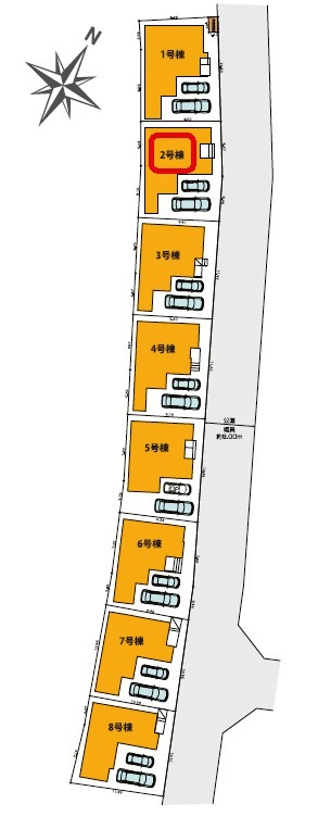 所沢市上安松・全8棟　新築一戸建　2号棟　の区画図|【全8棟・2号棟】整形地・土地面積112.35平米（約33.98坪）