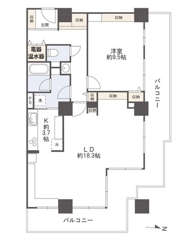 トップワン四国の間取り|角部屋、７１．１０㎡。３ＬＤＫから１ＬＤＫに変更しているため、広々としたゆとりのある間取りです。