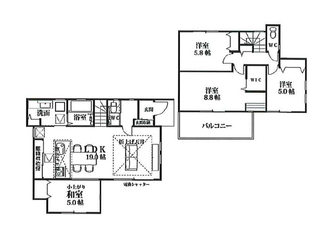 【参考プラン】 | ふじみ野市駒西1丁目　建築条件付売地　全1区画　(ふじみ野店) | 建物価格：1250万円/建物面積：102.37ｍ2　2階建て4LDK、小上がり和室プランを建築可能！別途建物建築費がかかります。(間取変更は不可ですが、設計の検討過程で修正等が生じる場合があります。)