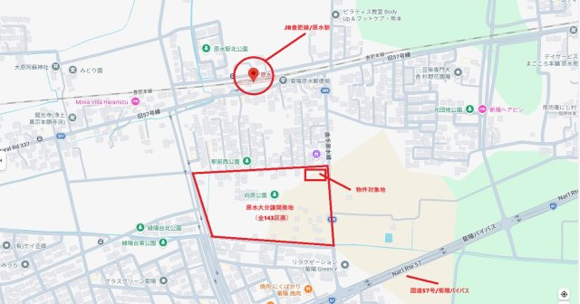 原水大型開発分譲地/5区画一括販売の地図