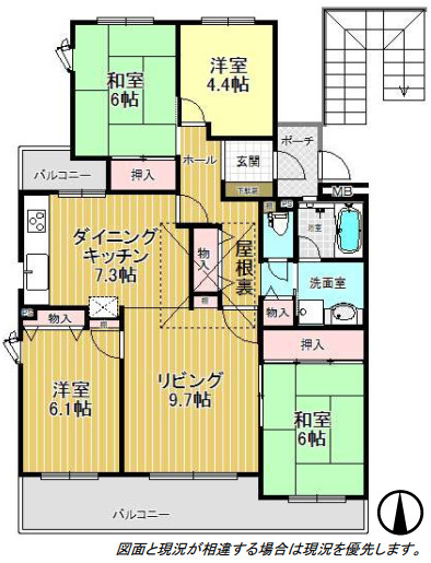 東鷲宮駅前ハイツの間取り|隣接の少ない人気の南西角部屋！眺望・陽当たり良好です♪