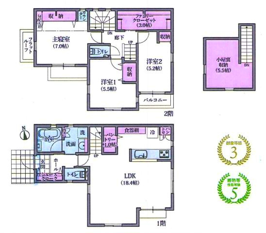 世田谷区給田５丁目 京王線 仙川駅 売地の土地図＋建物プラン例
