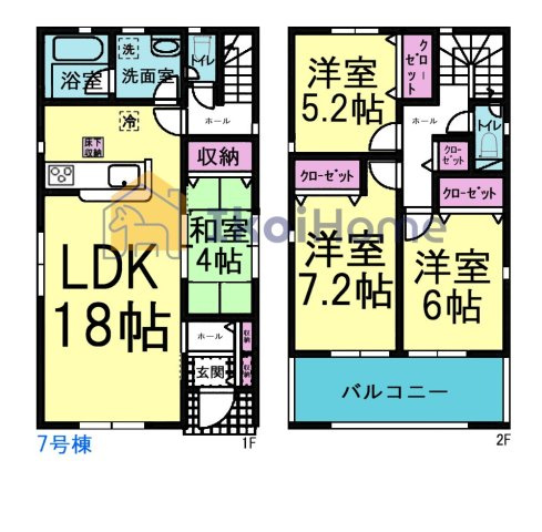 神戸市西区王塚台第6　7号棟　新築戸建の間取り|【ホームページに現地動画掲載中】●年中無休：当日予約可●LDK18帖♪洋風和室付4LDK♪WIC付！