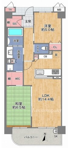 【間取り】 | リバーガーデン平野駅前ECO | 角住戸【2LDK＋南向きバルコニー☆】現況ウォークスルークローク・シューズインクローク・トランクルームあります♪