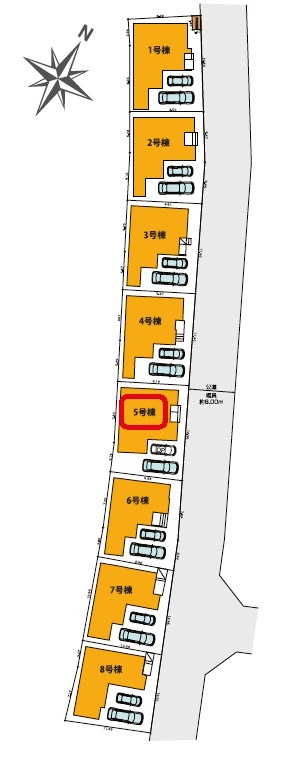 所沢市上安松・全8棟　新築一戸建　5号棟　の区画図|【全8棟・5号棟】整形地・土地面積110.44平米（約33.40坪）