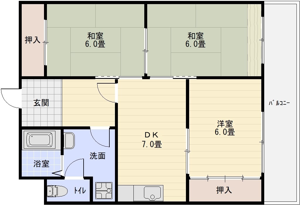 サンメイト2の間取り|第2サンメイト（柏原市国分本町）　3DK