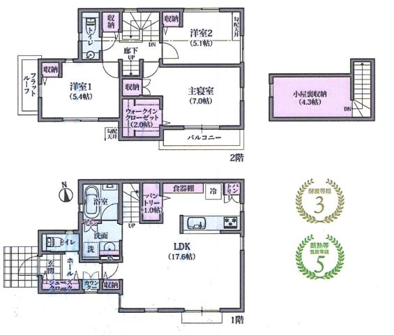 世田谷区給田５丁目 京王線 仙川駅 売地の土地図＋建物プラン例