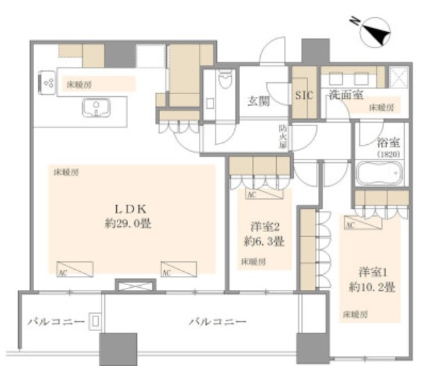 三番町パークテラス　２LDK・フルリノベマンションの間取り