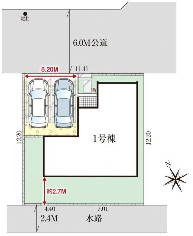 三郷市後谷　新築戸建　全1棟の区画図|並列2台の駐車スペース！お庭付きの邸宅です