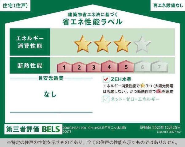 松戸市二ツ木新築戸建【幸谷小学校：4分】の省エネ性能ラベル|省エネ性能ラベル・ZEH水準