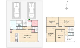 【間取り】 | 安佐南区安東５（安東駅）限定1棟 | 南面向き17.3帖リビング☆2階3室☆ファミリータイプ3LDK☆クロゼット☆ウォークインクローゼット☆サンルーム☆