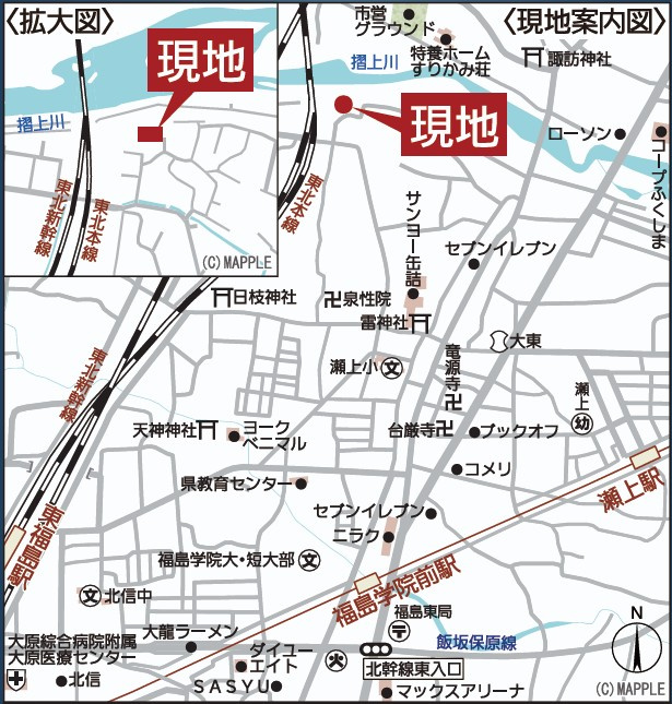 新築戸建・新築建売　福島市瀬上町第20　瀬上小・北信中の地図