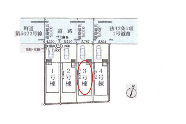 仲介手数料無料　伊奈町中央３丁目103　新築戸建　全４棟の区画図