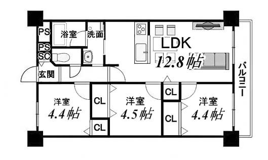 【間取り】 | エクセランス向日町 | 専有面積57.57㎡