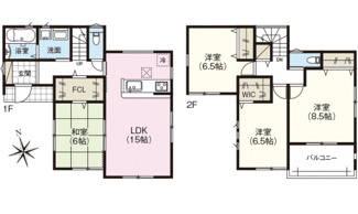 【間取り】 | 佐伯区坪井1（楽々園駅）全3区画　NO1【外構工事込】 | 15帖リビング☆2階3室☆ファミリータイプ4LDK☆クローゼット
ウォークインクローゼット☆ファミリークローゼット☆収納充実プラン☆