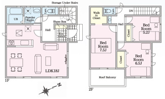 【間取り】 | 廿日市市深江2丁目（JR宮島口駅）全2区画　NO2【角地】 | 18帖リビング☆２階３室☆ファミリータイプ3LDK☆クローゼット☆ウォークインクローゼット☆南面向きリビング☆