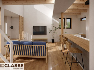 【完成予想図】 | 宇治市五ヶ庄二番割　2区画B号地　売土地　建築条件付き | アトリエ仕様の窓はペアガラス、サッシはアルミ×樹脂複合のハイブリットサッシを採用。ガラスの間には断熱性の高いアルゴンガスを充填しておりますので、より断熱性能が高まる仕様になっております。