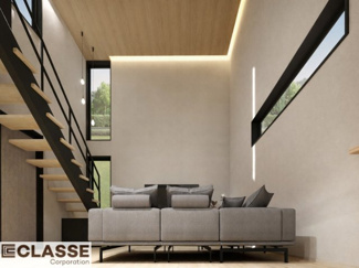 【完成予想図】 | 宇治市五ヶ庄二番割　2区画A号地　売土地　建築条件付き | アトリエ仕様の窓はペアガラス、サッシはアルミ×樹脂複合のハイブリットサッシを採用。ガラスの間には断熱性の高いアルゴンガスを充填しておりますので、より断熱性能が高まる仕様になっております。