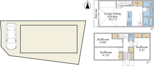【土地図＋建物プラン例】 | 建物参考プラン(3LDK、建物面積84.88㎡、建物価格1,310万円(税込))