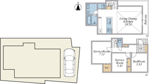 【土地図＋建物プラン例】 | 建物参考プラン(1LDK+2S、建物面積84.05㎡、建物価格1,300万円(税込))