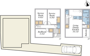 【土地図＋建物プラン例】 | 建物参考プラン(1LDK+2S、建物面積81.05㎡、建物価格1,270万円(税込))
