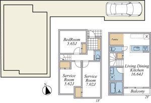 【土地図＋建物プラン例】 | 建物参考プラン(1LDK+2S、建物面積80.22㎡、建物価格1,270万円(税込))