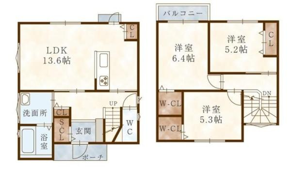 和歌山市西庄7-7-1～6C　新築戸建の間取り