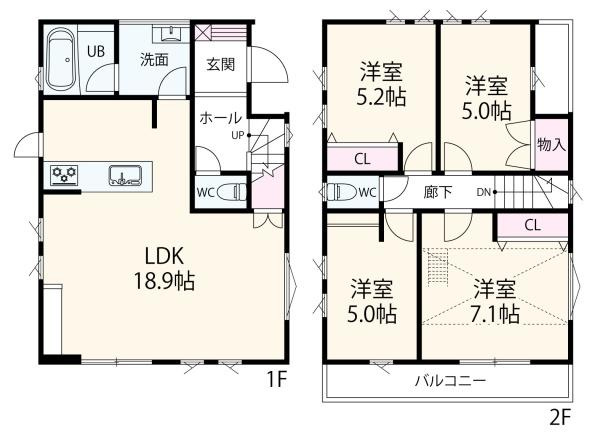 横浜市港南区日限山４丁目の新築一戸建の間取り