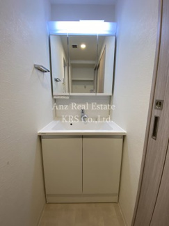 【独立洗面台】 | スプランディッド堀江 | 照明付き！3面鏡のシャワー付き洗面台です♪