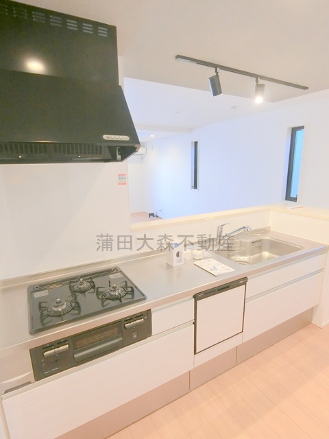 Kolet大田西糀谷#02のキッチン|グリル付き3口ガスコンロと食器洗浄機付きのシステムキッチン