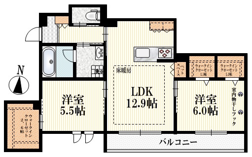 （仮称）和田３丁目メゾンの間取り|南向き角部屋♪収納豊富な２ＬＤＫ