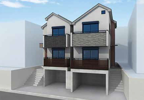 練馬区関町北4丁目　太陽光×制震×車庫　低炭素住宅　全2棟の外観パース