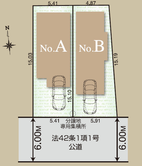 練馬区関町北4丁目　太陽光×制震×車庫　低炭素住宅　全2棟の区画図