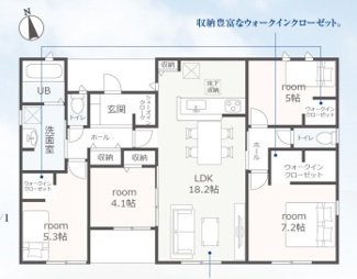 【間取り】 | 本巣市下真桑平屋の新築建売全3棟！長期優良住宅！耐震等級3・住宅性能評価書取得！お車並列3台可能！ | 本巣市下真桑平屋の新築建売全3棟！長期優良住宅！耐震等級3・住宅性能評価書取得！お車並列3台可能！
