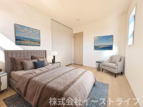 【新築戸建】　いわき市平下平窪１期　長期優良住宅　全３棟の洋室|3号棟の洋室に家具を配置したイメージ画像です
※本画像はCGで作成しており、実際に現地に 家具は置かれておりません。また、価格に 家具は含まれておりません。