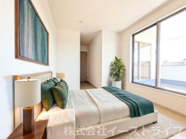 【新築戸建】　いわき市平下平窪１期　長期優良住宅　全３棟の洋室|3号棟の洋室に家具を配置したイメージ画像です
※本画像はCGで作成しており、実際に現地に 家具は置かれておりません。また、価格に 家具は含まれておりません。