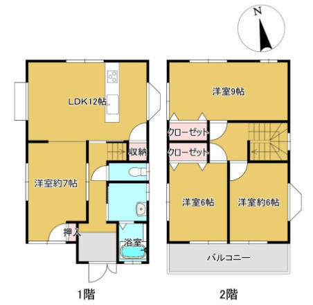 「南向き！リフォーム済4LDK」高知市大津乙　中古一戸建ての間取り|【リフォーム済】全室洋室にリフォーム済。1階は二部屋を繋げて約19帖の開放的なリビングとしても使用可能です。