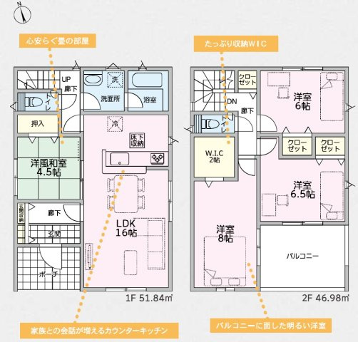 新築　太田市新田上江田町第1　1号棟　Cradle Gardenの間取り|4LDK　建物約29坪　嬉しいインナーバルコニー！ウォークインクローゼットをはじめ各居室収納付き！