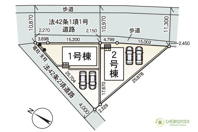 【区画図】 | 土浦市神立東第5　新築戸建　1号棟 | 急な来客時にも安心な、並列駐車2台まで可能です(^^♪
（1号棟）